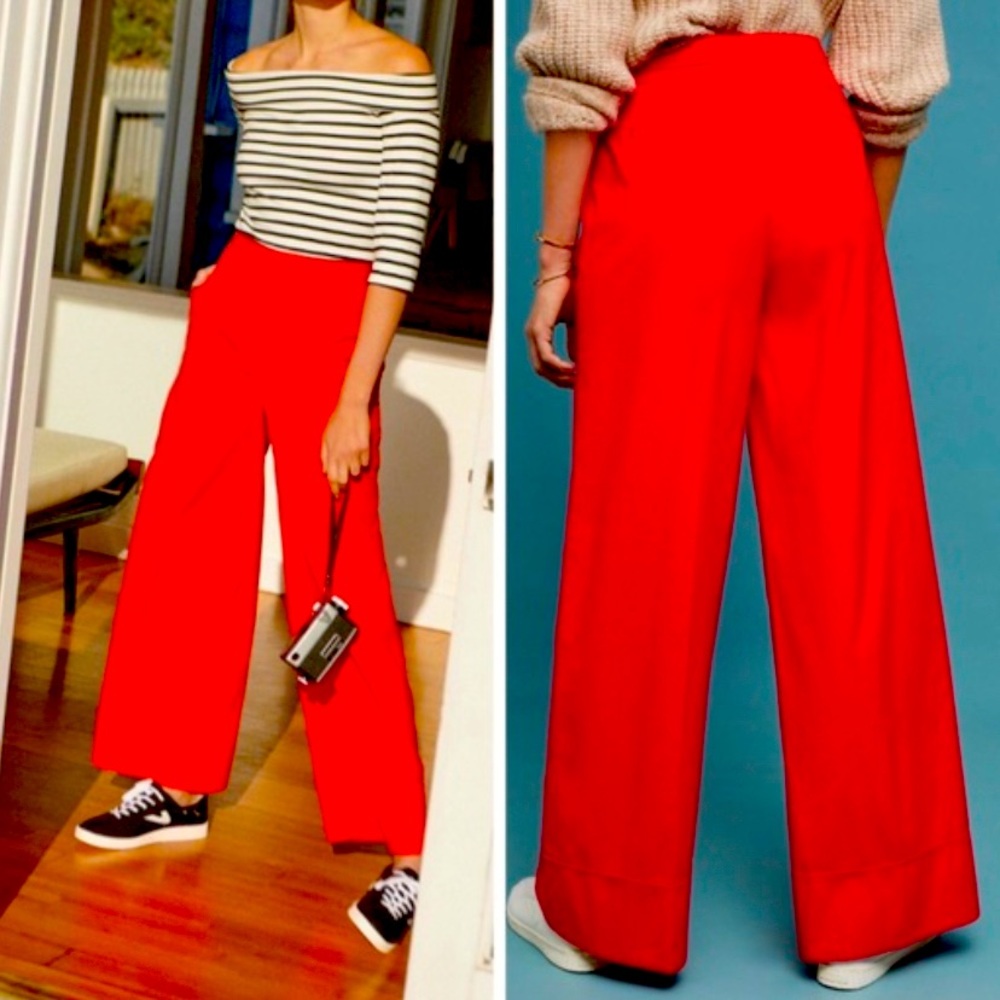 Anthropologie Poplin Wide-Leg Pants red size 12 women